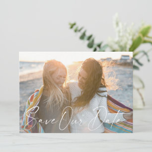 Modern Minimalist Romantic Script Overlay Wedding Save The Date