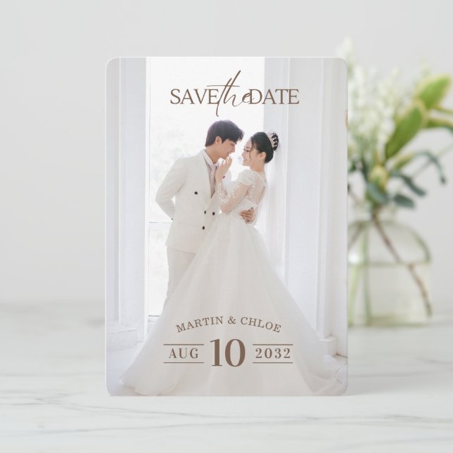 Modern Minimalist Romantic Script Photo Wedding  Invitation (Standing Front)