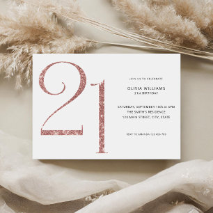 Modern Minimalist Rose Gold 21st Birthday Invitation