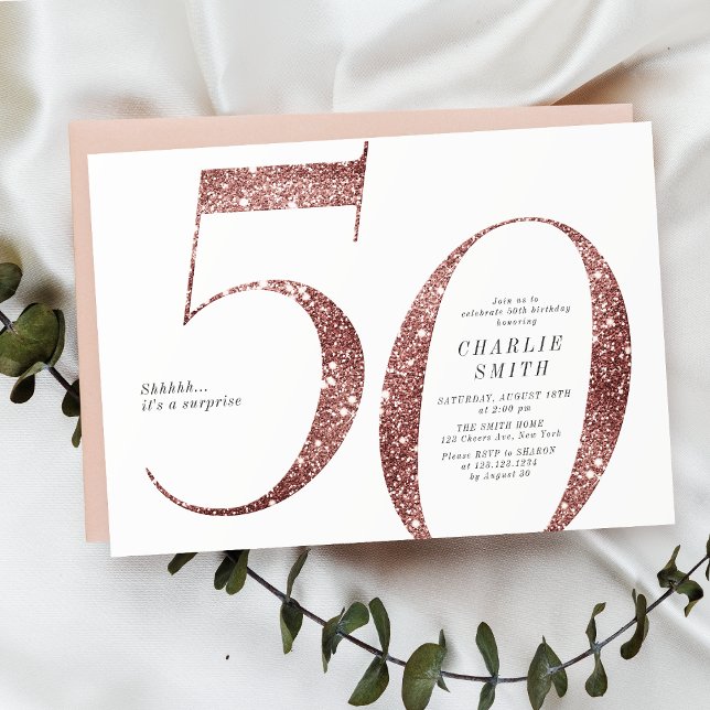 Modern minimalist rose gold glitter 50th birthday invitation (Modern minimalist rose gold glitter 50th birthday invitation)