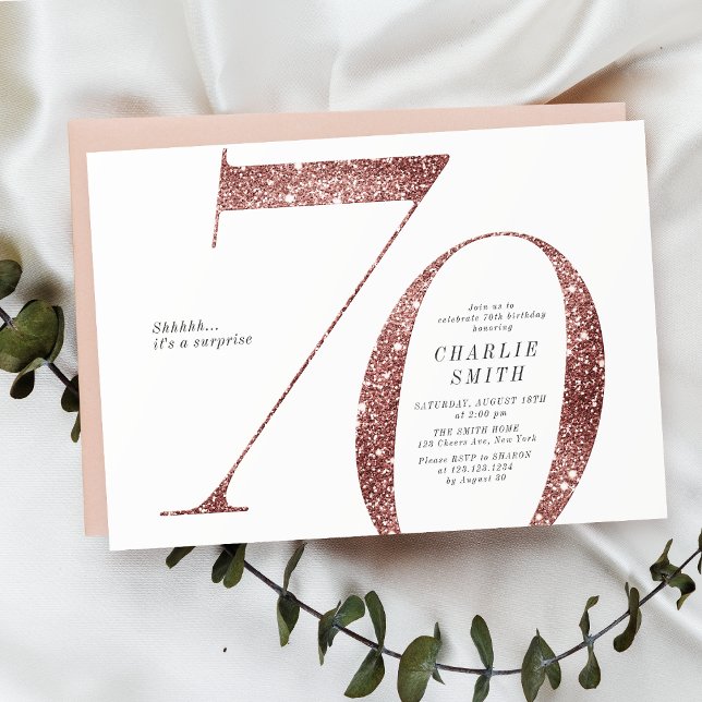 Modern minimalist rose gold glitter 70th birthday invitation (Modern minimalist rose gold glitter 70th birthday invitation)