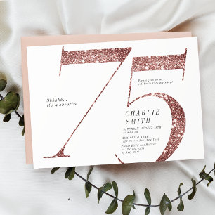 Modern minimalist rose gold glitter 75th birthday invitation
