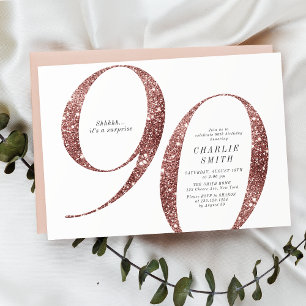 Modern minimalist rose gold glitter 90th birthday invitation