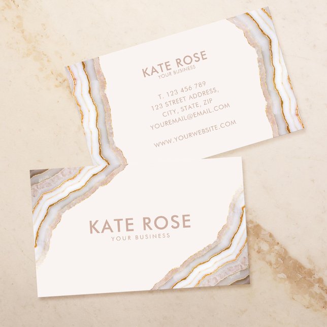 Modern Minimalist Rose Gold Glitter Agate Business Card (Creator Uploaded)