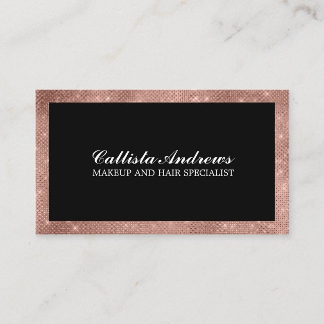 Modern Minimalist Rose Gold Glitter Simple Makeup Business Card (Front)
