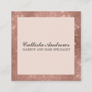 Modern Minimalist Rose Gold Glitter Simple Makeup Square Business Card