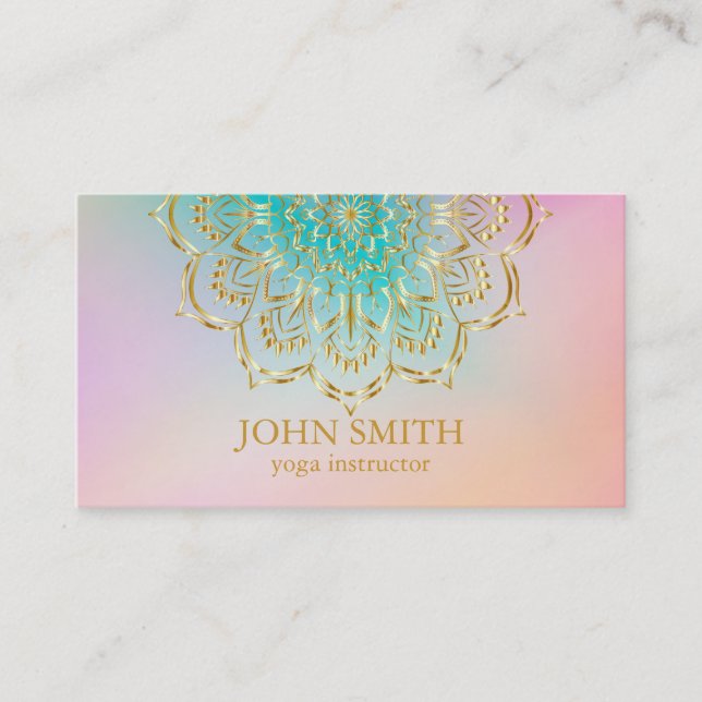 Modern Minimalist Rose Gold Lotus Yoga Instructor Business Card (Front)