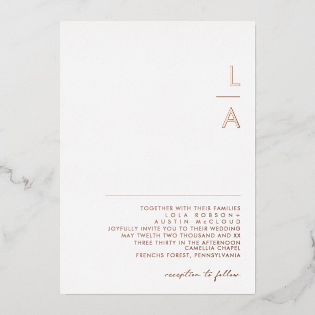 Modern Minimalist Rose Gold Monogram Wedding Real (Front)