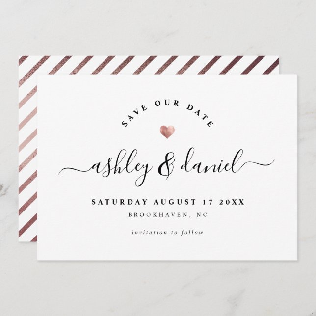 Modern Minimalist Rose Gold Simple Save the Date Invitation (Front/Back)