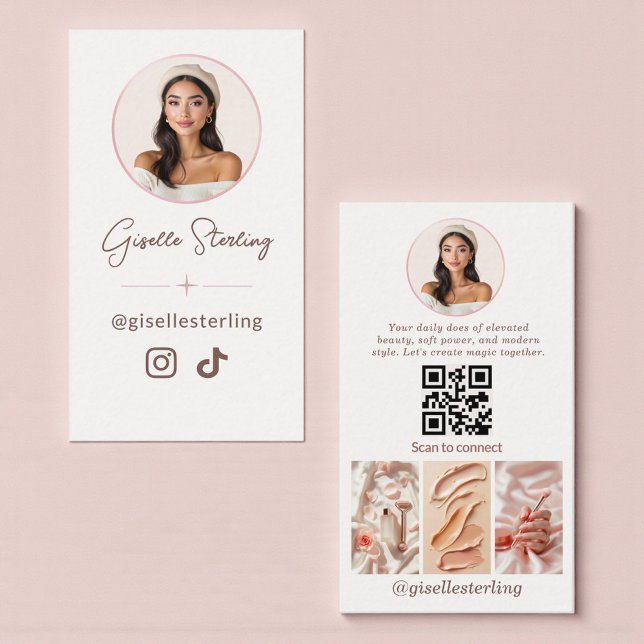 Modern Minimalist Rose Gold Social Media QR Code Business Card (Creator Uploaded)