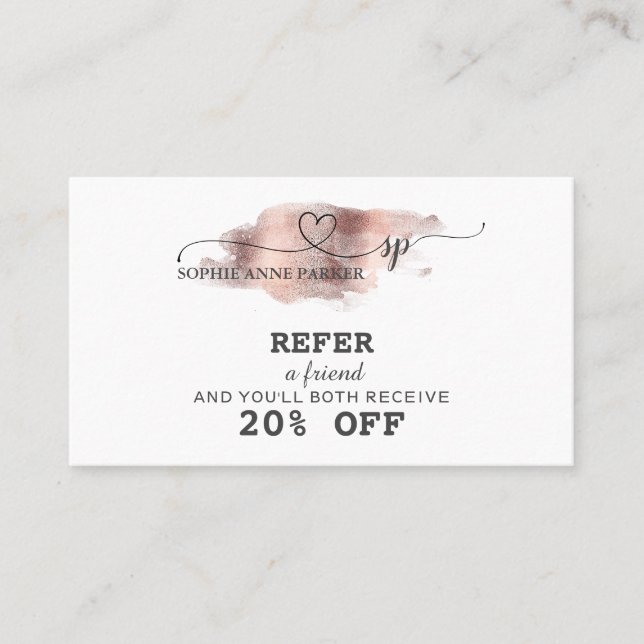 Modern Minimalist Rose Gold Washes Makeup Artist Referral Card (Front)