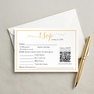 Modern Minimalist RSVP Gold Border and QR Code