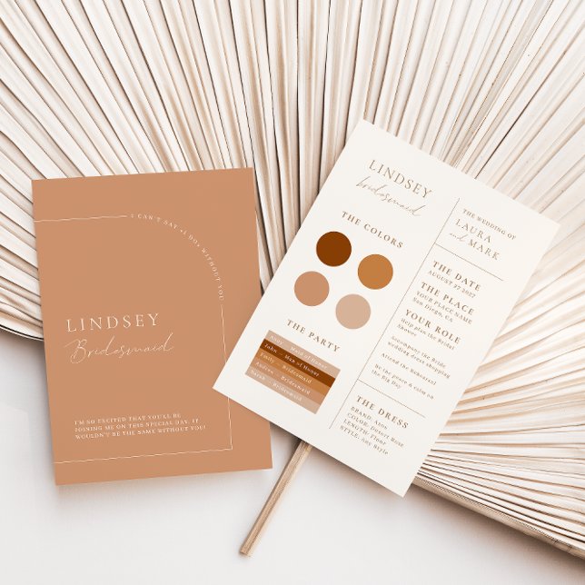 Modern Minimalist Rust Arch Bridesmaid Info Card (Creator Uploaded)