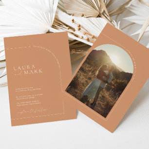Modern Minimalist Rust Boho Arch Photo Wedding Invitation