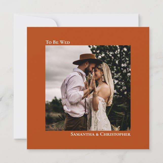 Modern Minimalist Rust Orange Square Photo Wedding Invitation (Front)