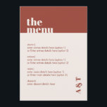 Modern Minimalist Rust Terracotta Wedding Menu<br><div class="desc">Can be fully customised to suit your needs. © Gorjo Designs. Made for you via the Zazzle platform. // Looking for matching items? Other stationery from the set available in the ‘collections’ section of my store. // Need help customising your design? Got other ideas? Feel free to contact me (Zoe)...</div>