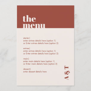 Modern Minimalist Rust Terracotta Wedding Menu