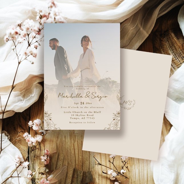 Modern Minimalist Rustic Photo Overlay Wedding Invitation (Creator Uploaded)