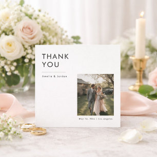 Modern Minimalist Rustic Photo Wedding Square Thank You Card