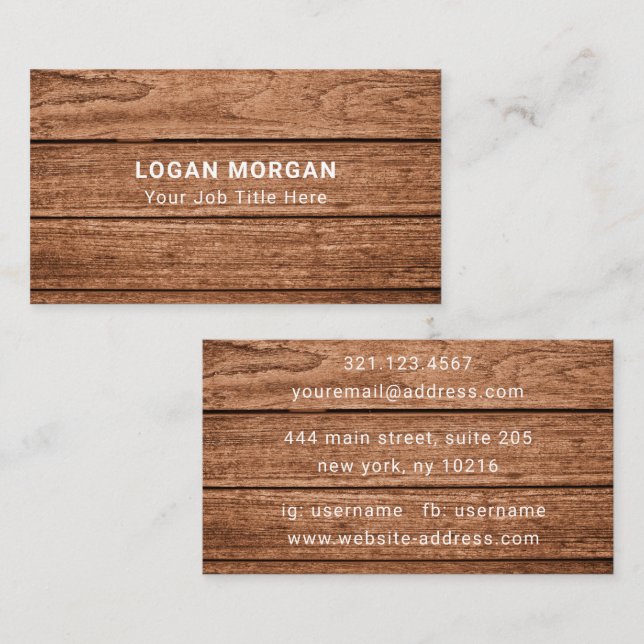 Modern Minimalist Rustic Wood Plank Texture Business Card (Front/Back)