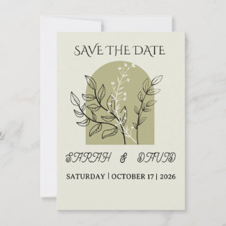 modern minimalist sage green arch save the date