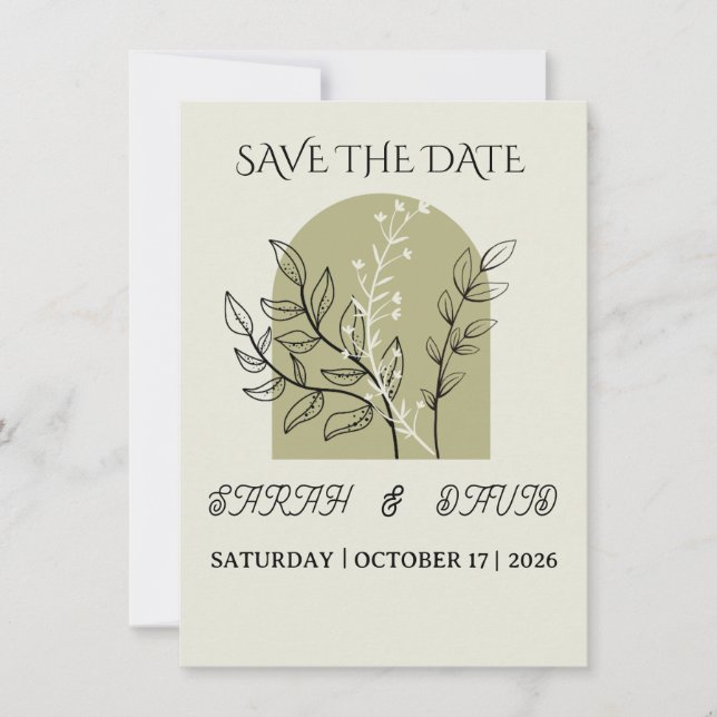 modern minimalist sage green arch save the date (Front)