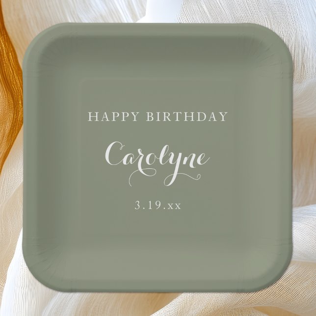 Modern Minimalist Sage Green Birthday  Paper Plate (Creator Uploaded)