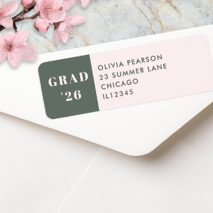 Modern Minimalist Sage Green Blush Graduation Return Address Label