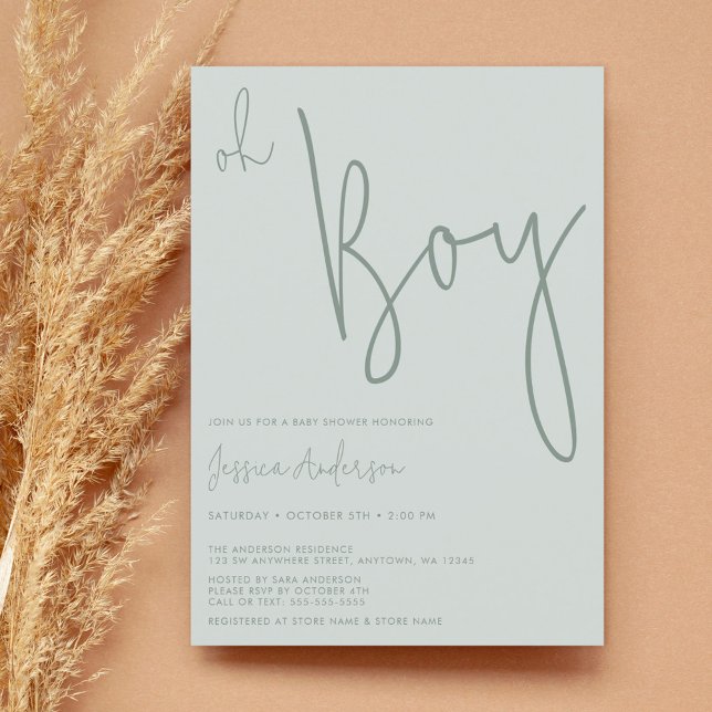 Modern Minimalist Sage Green Boy Baby Shower Invitation (Creator Uploaded)