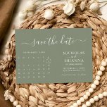 Modern Minimalist Sage Green Calendar Budget Save The Date<br><div class="desc">Modern Minimalist Sage Green Calendar Budget Wedding Save the Date. Easily personalise by replacing each info. Move the circle by clicking the link Customise further. Make sure to check the preview before adding to cart.</div>