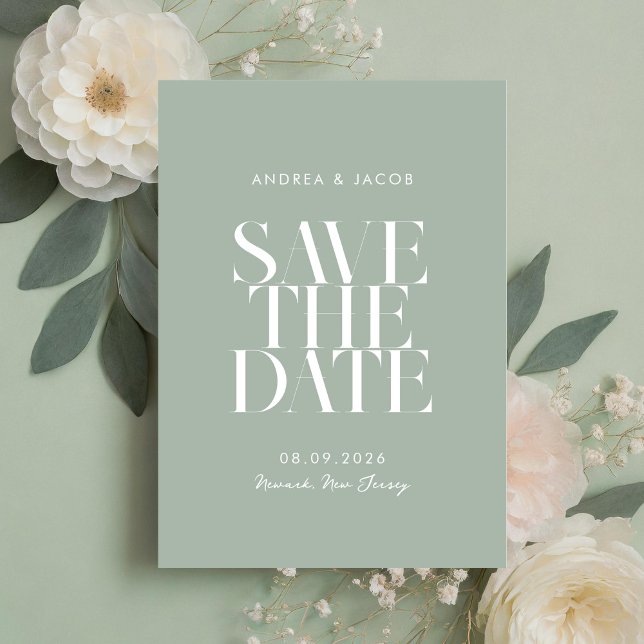 Modern Minimalist Sage Green Chic Wedding Save The Date (Creator Uploaded)