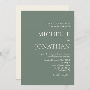 Modern Minimalist Sage Green Christian Wedding Invitation