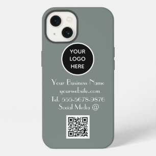 Modern Minimalist Sage Green Custom logo QR Code iPhone 13 Case