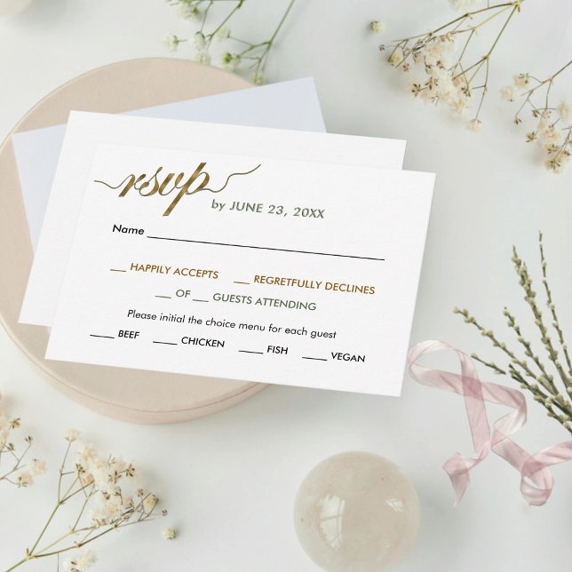 Modern Minimalist Sage Green Elegant Script Gold   RSVP Card (Creator Uploaded)