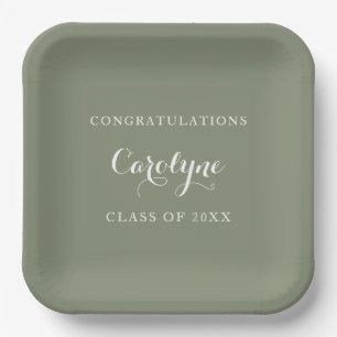 Modern Minimalist Sage Green Graduation Paper Plate