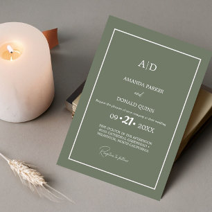 Modern Minimalist Sage Green Monogram Wedding Invitation
