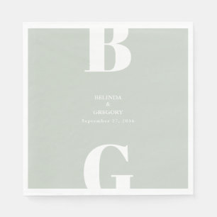 Modern Minimalist Sage Green Monogram Wedding  Napkin