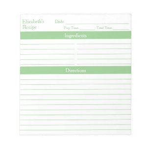 Modern Minimalist Sage Green Personalised Recipes Notepad