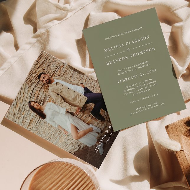 Modern Minimalist Sage Green Photo Wedding  Invitation (Creator Uploaded)