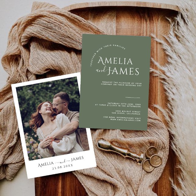 Modern Minimalist sage green photo Wedding Invitation (Creator Uploaded)