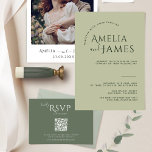 Modern Minimalist sage green photo Wedding Invitation<br><div class="desc">modern green Wedding Invitation,  Modern sage green Wedding Invite,  green Wedding Invitation,  Boho Wedding Invitation.</div>
