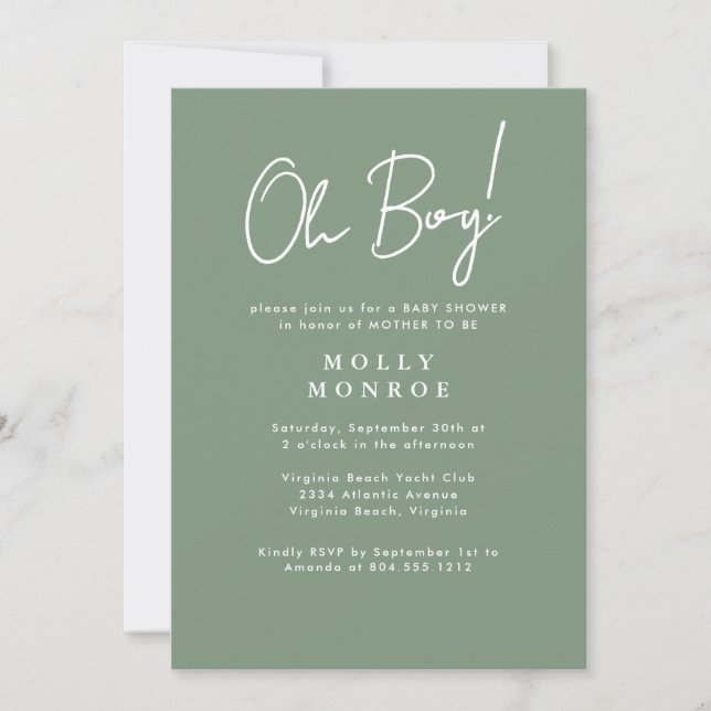 Modern Minimalist Sage Green  Script Baby Shower  Invitation (Front)