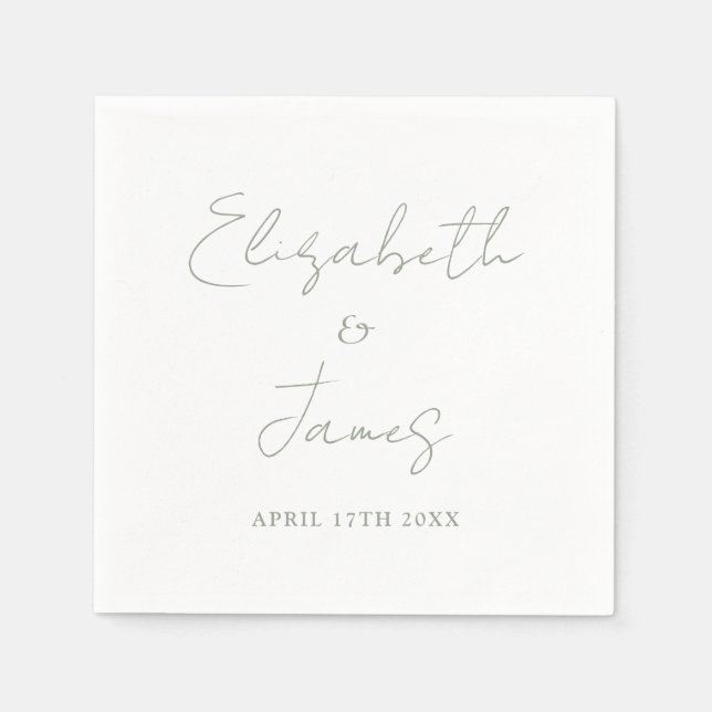 Modern Minimalist Sage Green Script Wedding Napkin (Front)