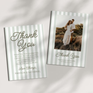 Modern Minimalist Sage Green Stripes Wedding Thank You Card