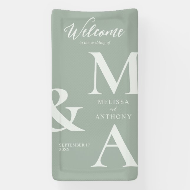 Modern Minimalist Sage Green Wedding Banner (Vertical)