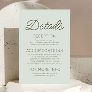 Modern Minimalist Sage Green Wedding Details Enclosure Card