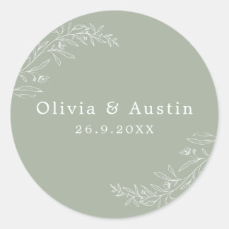 Modern Minimalist Sage Green Wedding Envelope Seal