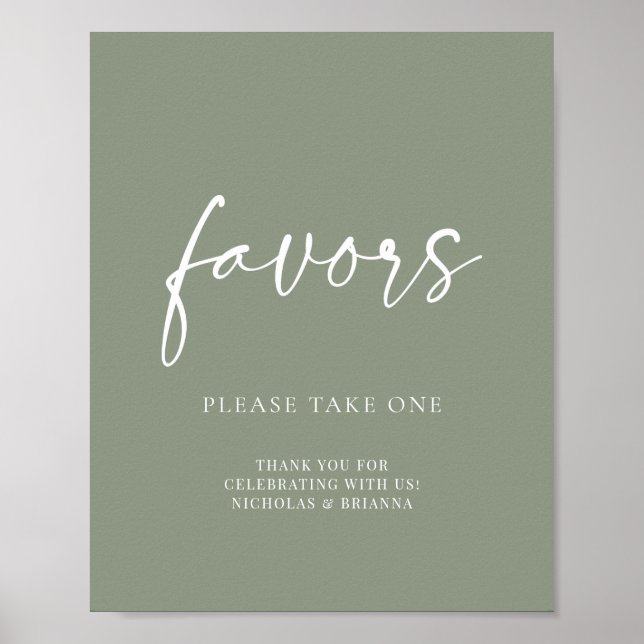Modern Minimalist Sage Green Wedding Favours Poster (Front)