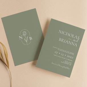 Modern Minimalist Sage Green Wedding Invitation