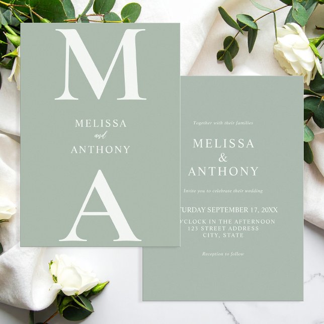 Modern Minimalist Sage Green Wedding Invitation (Creator Uploaded)